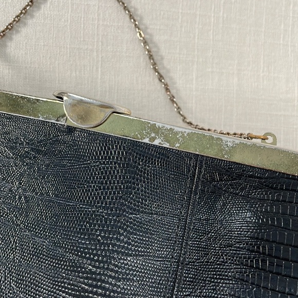 VINTAGE Etra Black Leather Crocodile Embossed Clutch - Picture 5 of 9